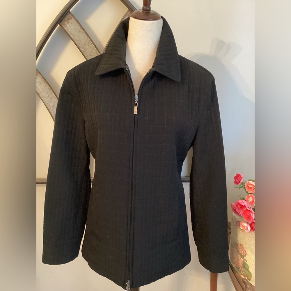 Anne Klein Black Quilted Jacket with Zip Front